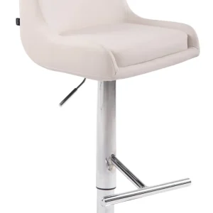 Tabouret de bar x1 style contemporain avec pied métal chromé et dossier bas repose-pieds confortable VINYLE blanc 10_0006301