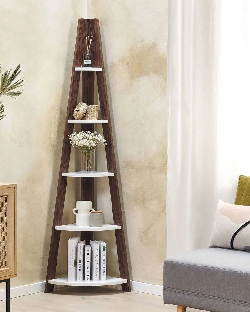 4 Tier Corner Ladder Shelf Dark Wood and Blanc pur MOBILE SOLO