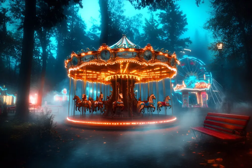 Toile de fond Carnaval Carrousel êt Enchantée Grande Roue GQ5-123