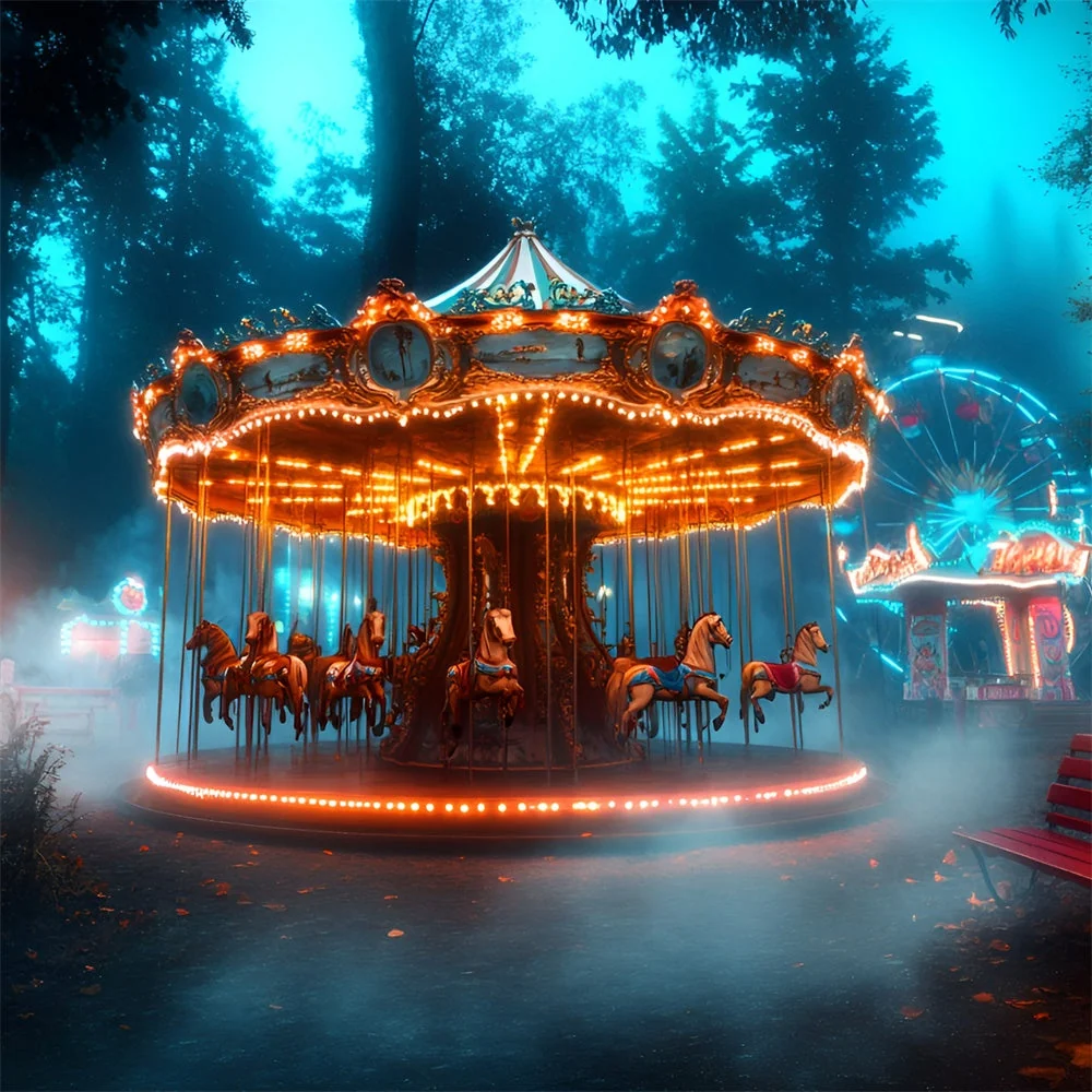Toile de fond Carnaval Carrousel êt Enchantée Grande Roue GQ5-123