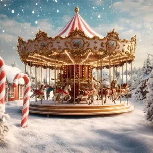 Toile de fond Carnaval Carrousel Hivernal Neige Noël GQ5-114