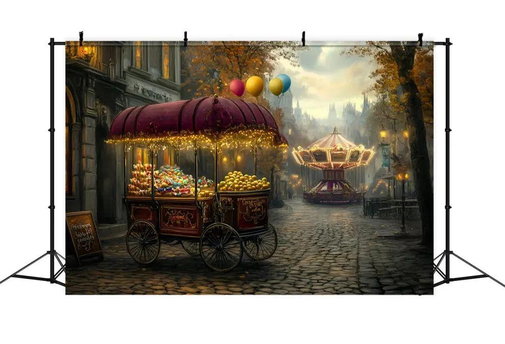 Toile de fond Carnaval Chariot de Friandises Nuit GQ5-112