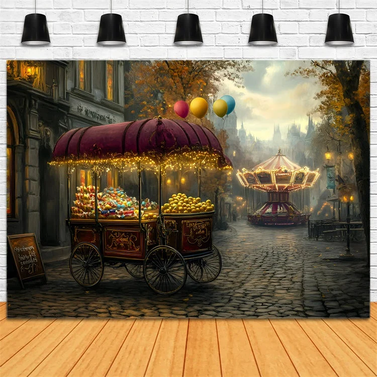 Toile de fond Carnaval Chariot de Friandises Nuit GQ5-112