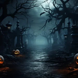 Toile de Fond de Citrouilles Maléfiques dans la êt Horreur d'Halloween RR7-84