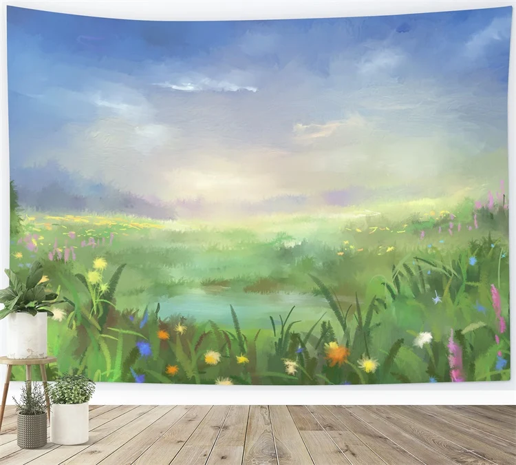 Toile de fond Fleur colorée Bleu Ciel de la peinture à l'huile RR3-04