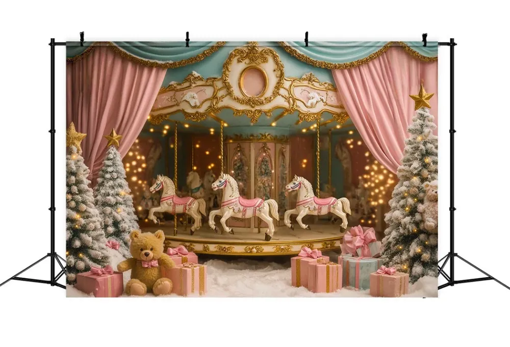 Toile de fond Nouveau-Né Carrousel Chevaux Pays des Merveilles Hivernal LXX58-343