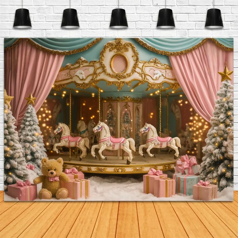 Toile de fond Nouveau-Né Carrousel Chevaux Pays des Merveilles Hivernal LXX58-343