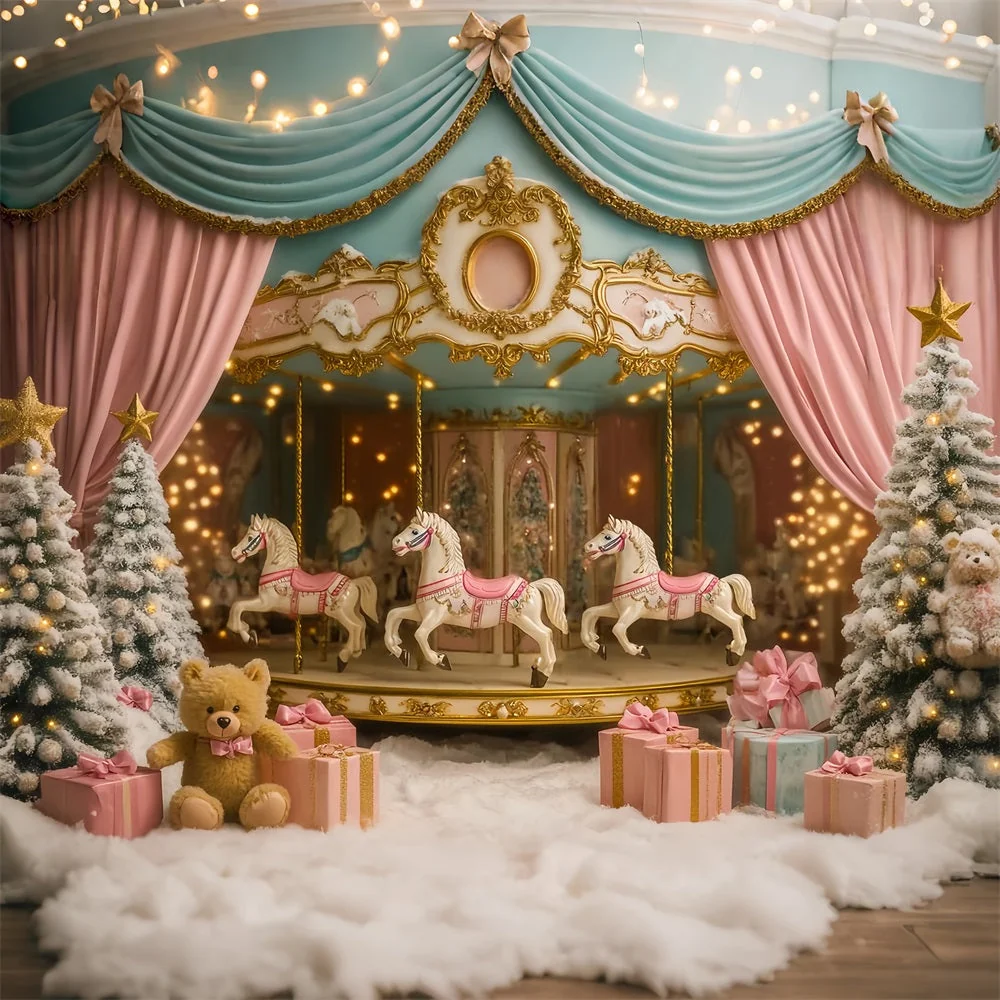 Toile de fond Nouveau-Né Carrousel Chevaux Pays des Merveilles Hivernal LXX58-343