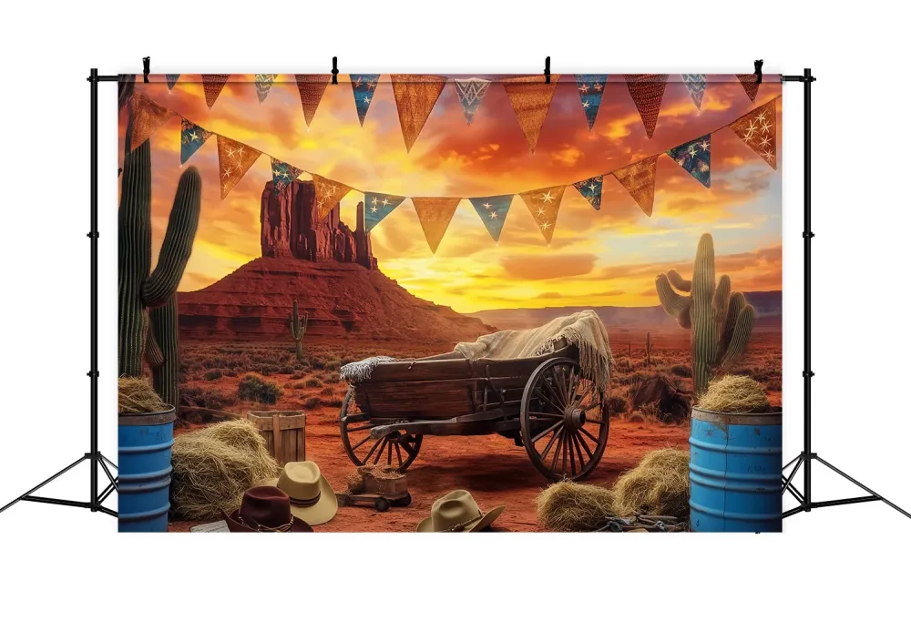 Toile de fond Photo Automne Cactus Chariot Désert Coucher Soleil LXX58-190