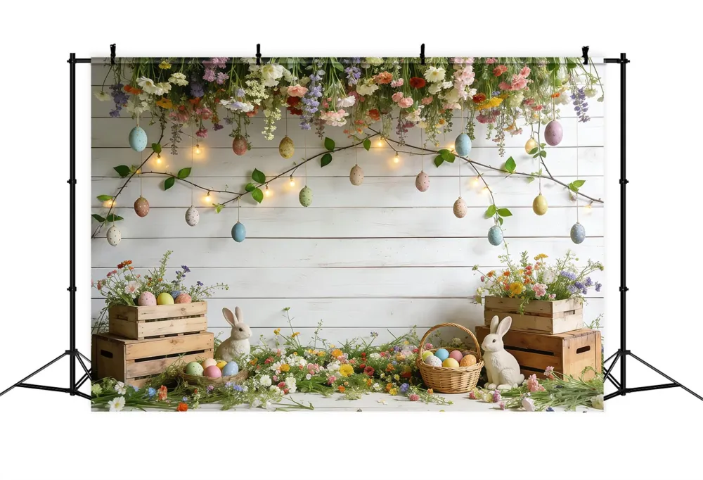 Toile de fond Photo Fleur Jardin Lapin Œufs Pastel CSH61-144
