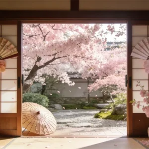 Toile de fond Printemps Cour Sakura Portes Coulissantes CSH61-142