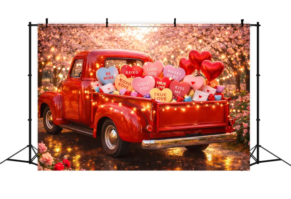 Toiles de fond pour la Saint-Valentin Camion vieux Toile de fond en forme de cœur avec des bonbons LXX512-172