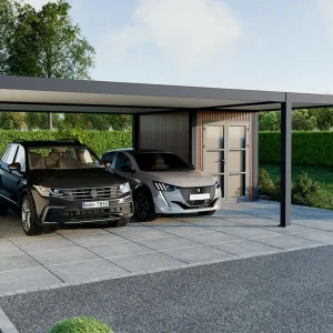Carport aluminium 760 x 645 cm newark - 43 m² - hauteur : 255 - 2 voitures - abri voiture autoportant - stockage