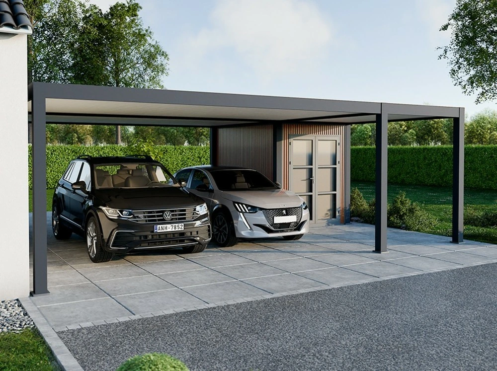 Carport aluminium 760 x 645 cm newark - 43 m² - hauteur : 255 - 2 voitures - abri voiture autoportant - stockage
