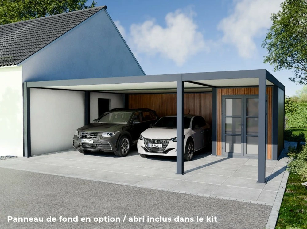 Carport aluminium 760 x 645 cm newark - 43 m² - hauteur : 255 - 2 voitures - abri voiture autoportant - stockage