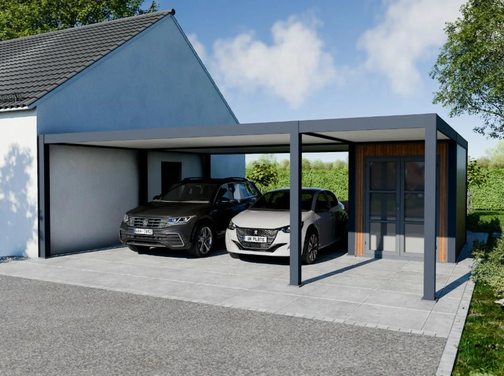 Carport aluminium 760 x 645 cm newark - 43 m² - hauteur : 255 - 2 voitures - abri voiture autoportant - stockage