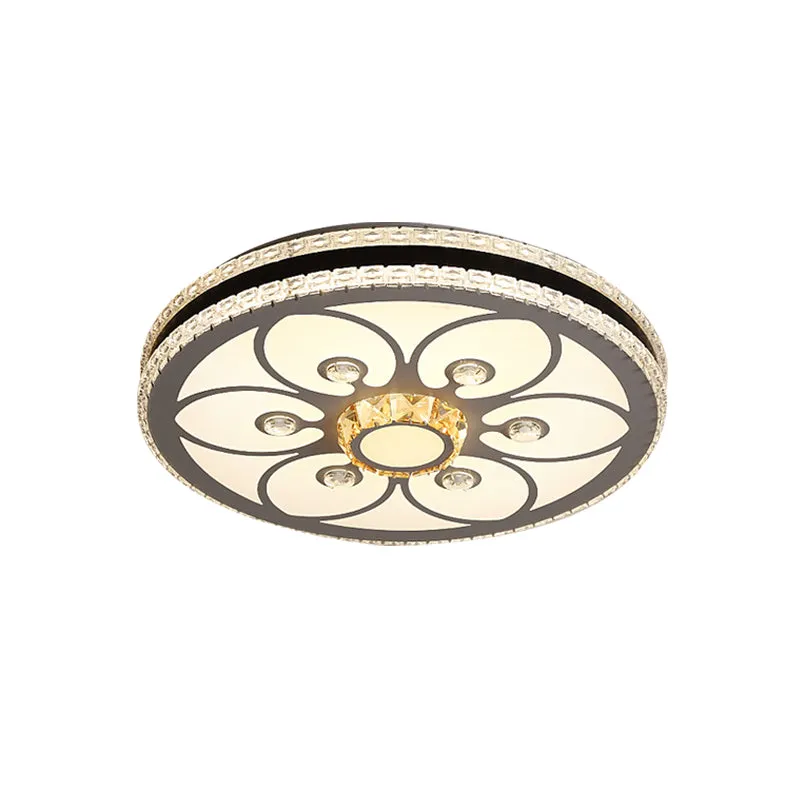 Crystal Block Circle Plafonnier Moderniste LED Plafonnier avec Trèfle à Quatre Feuilles/Motif Fleur en Chromé