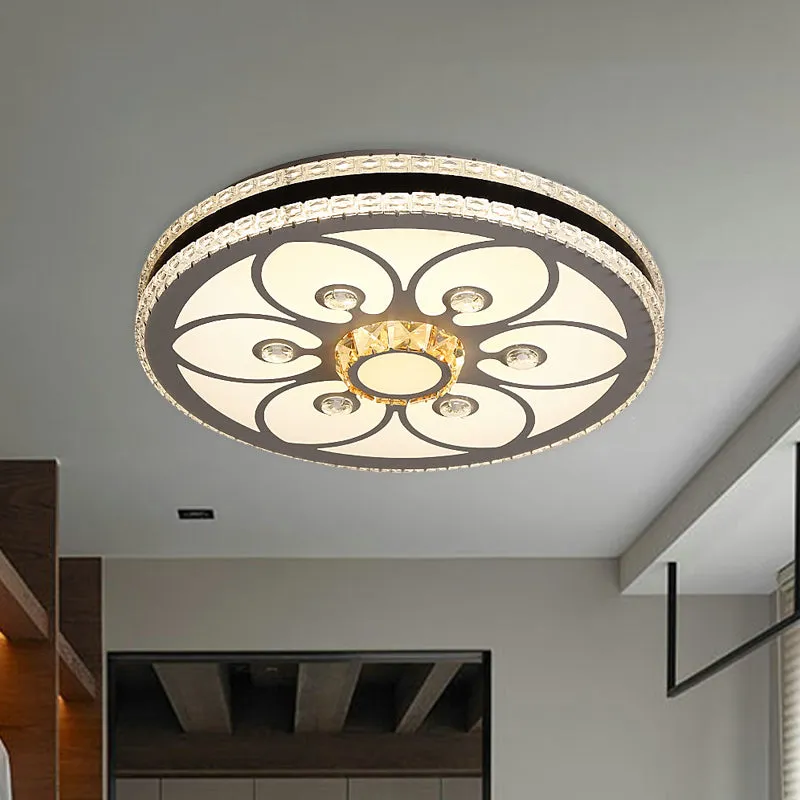 Crystal Block Circle Plafonnier Moderniste LED Plafonnier avec Trèfle à Quatre Feuilles/Motif Fleur en Chromé