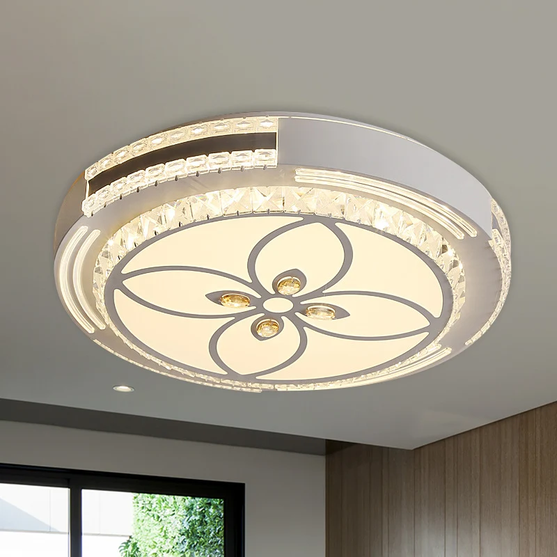 Crystal Block Circle Plafonnier Moderniste LED Plafonnier avec Trèfle à Quatre Feuilles/Motif Fleur en Chromé