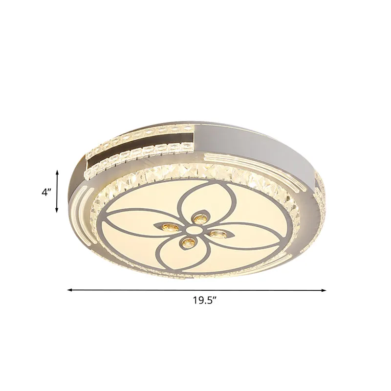 Crystal Block Circle Plafonnier Moderniste LED Plafonnier avec Trèfle à Quatre Feuilles/Motif Fleur en Chromé
