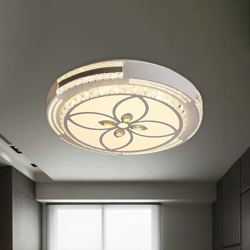 Crystal Block Circle Plafonnier Moderniste LED Plafonnier avec Trèfle à Quatre Feuilles/Motif Fleur en Chromé