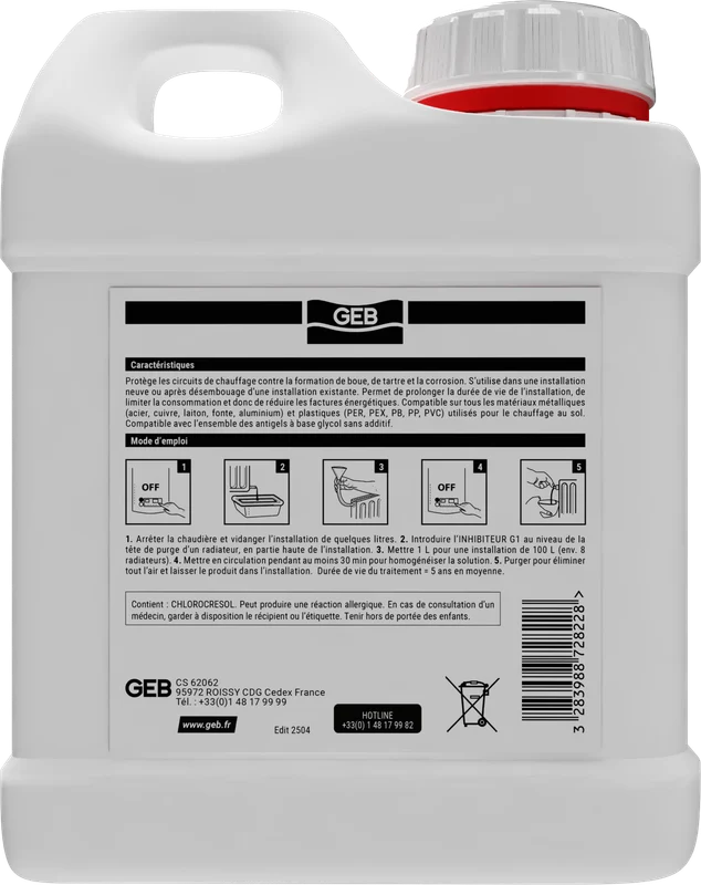 Inhibiteur G1 GEB pour protèger contre la corrosion les boues et le tartre 1L