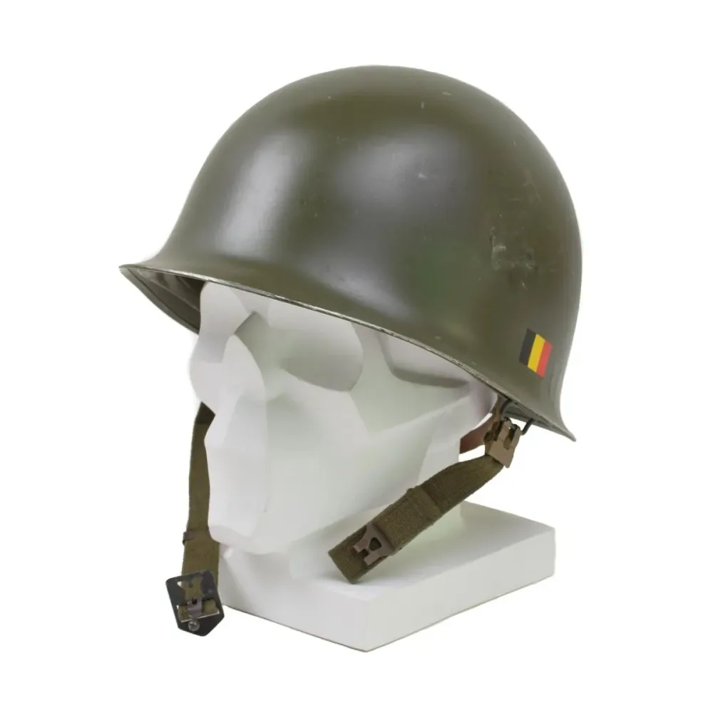 Casque militaire belge original en acier M51, combat tactique, armée, intérieur en VINYLE, olive