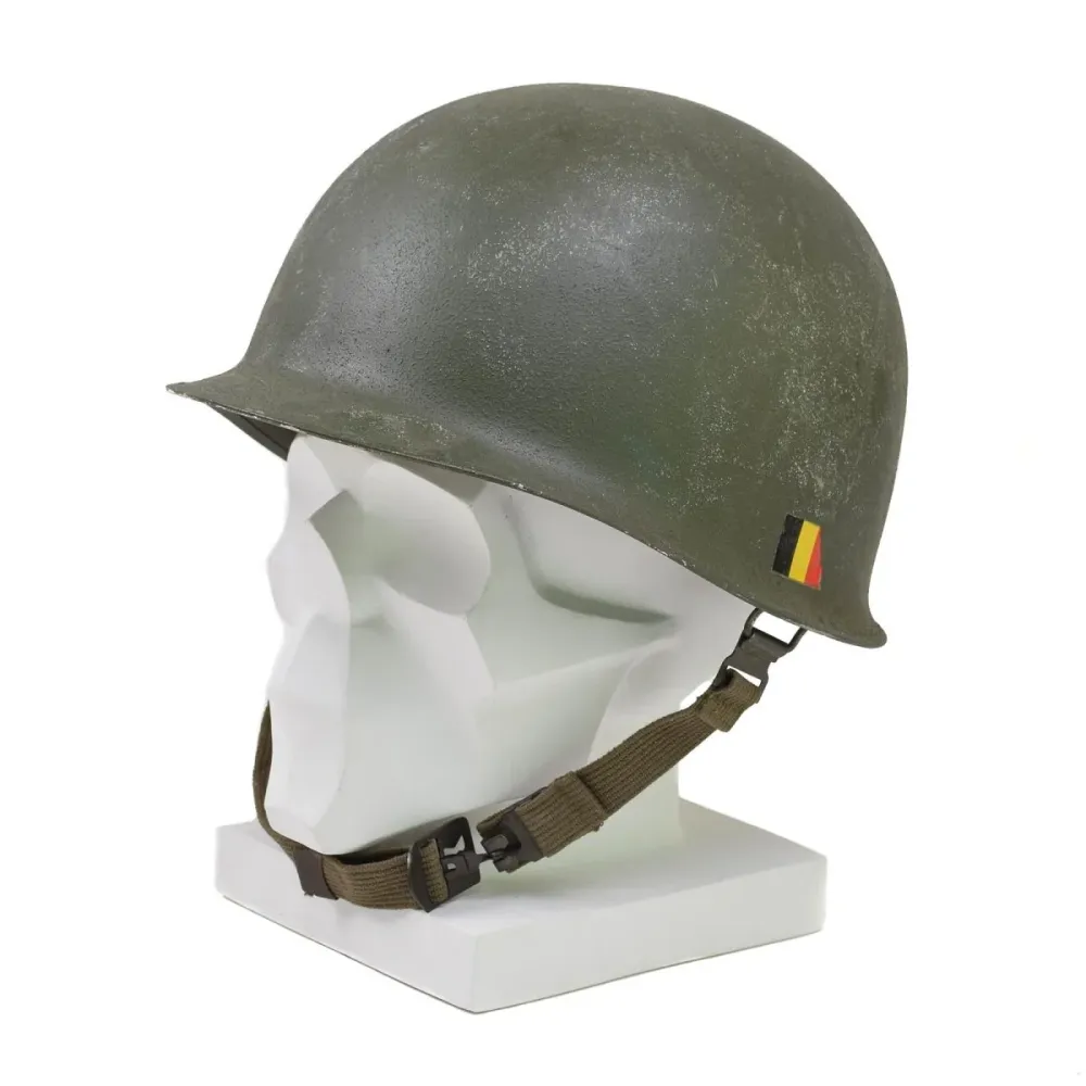 Casque militaire belge original en acier M51, combat tactique, armée, intérieur en VINYLE, olive