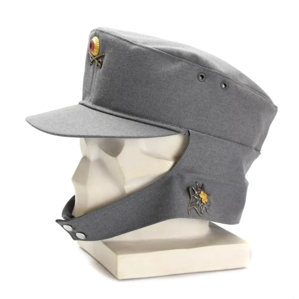 Casquette militaire de montagne originale de l'armée allemande Gebigsjäger grise avec badge à fleurs pour Motoneige