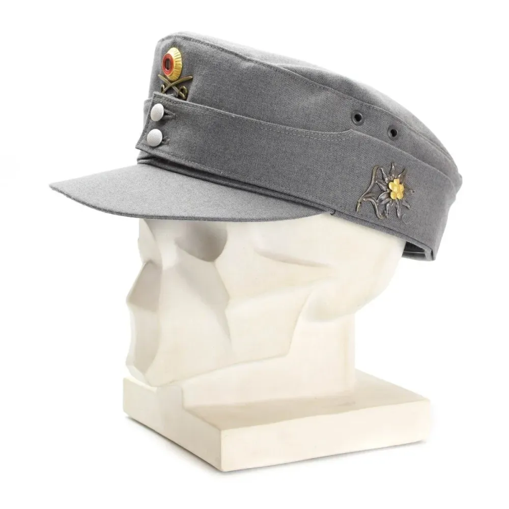 Casquette militaire de montagne originale de l'armée allemande Gebigsjäger grise avec badge à fleurs pour Motoneige