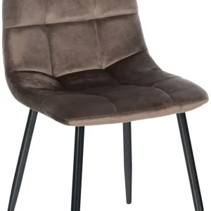 Chaise de salle à manger x1 coutures décoratives carrées en tissu velours marron et métal noir 10_0002130 avec Revêtement...