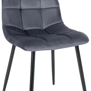 Chaise de salle à manger x1 coutures décoratives carrées en tissu velours gris profond et métal noir 10_0002135