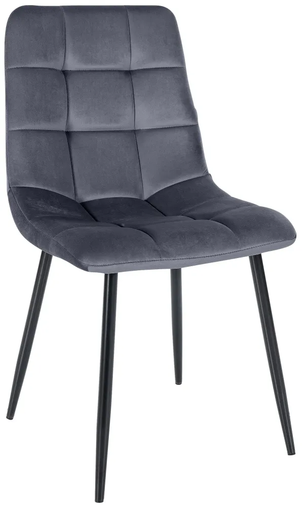 Chaise de salle à manger x1 coutures décoratives carrées en tissu velours gris profond et métal noir 10_0002135