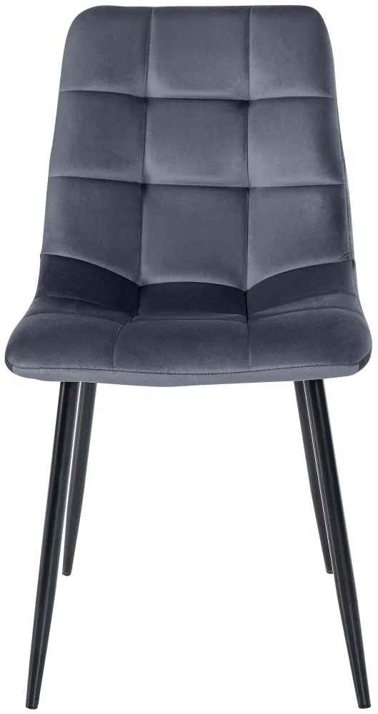 Chaise de salle à manger x1 coutures décoratives carrées en tissu velours gris profond et métal noir 10_0002135