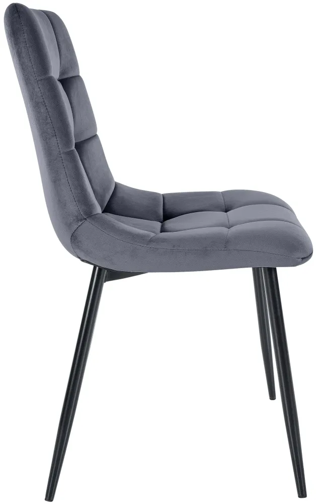 Chaise de salle à manger x1 coutures décoratives carrées en tissu velours gris profond et métal noir 10_0002135