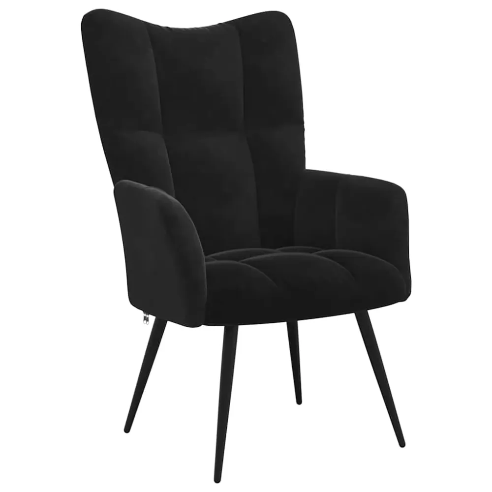 Fauteuil lounge chaise de canapé design contemporain en velours noir coutures décoratives DEC026746
