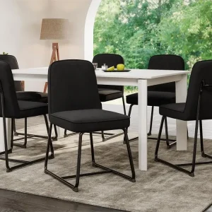 Lot de 6 Chaises rembourrées en velours - structure en métal noir - Noir Facile à installer