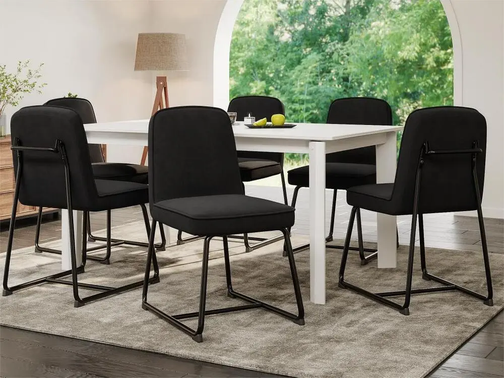 Lot de 6 Chaises rembourrées en velours - structure en métal noir - Noir Facile à installer