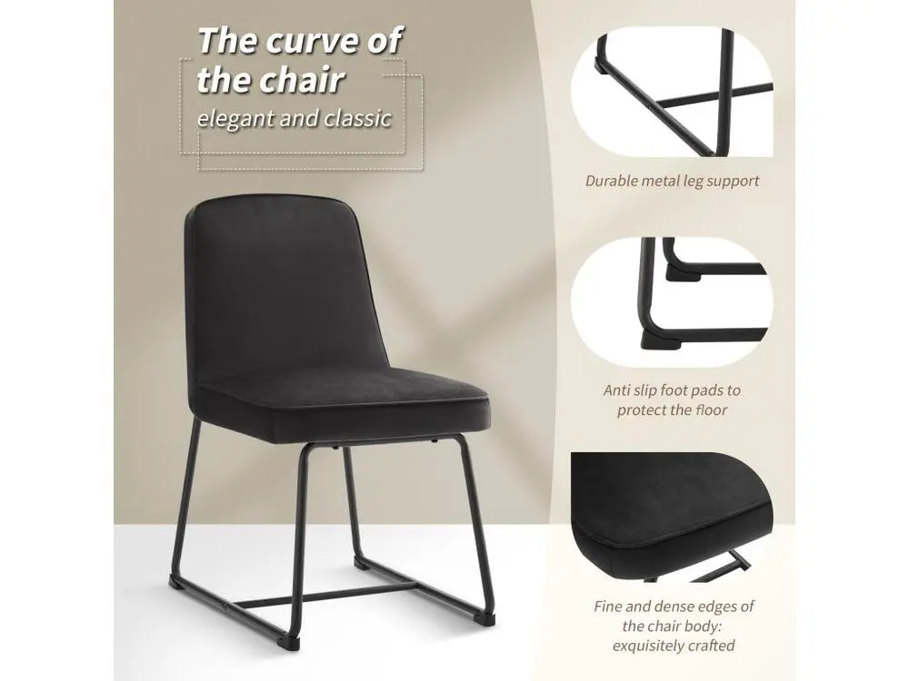 Lot de 6 Chaises rembourrées en velours - structure en métal noir - Noir Facile à installer