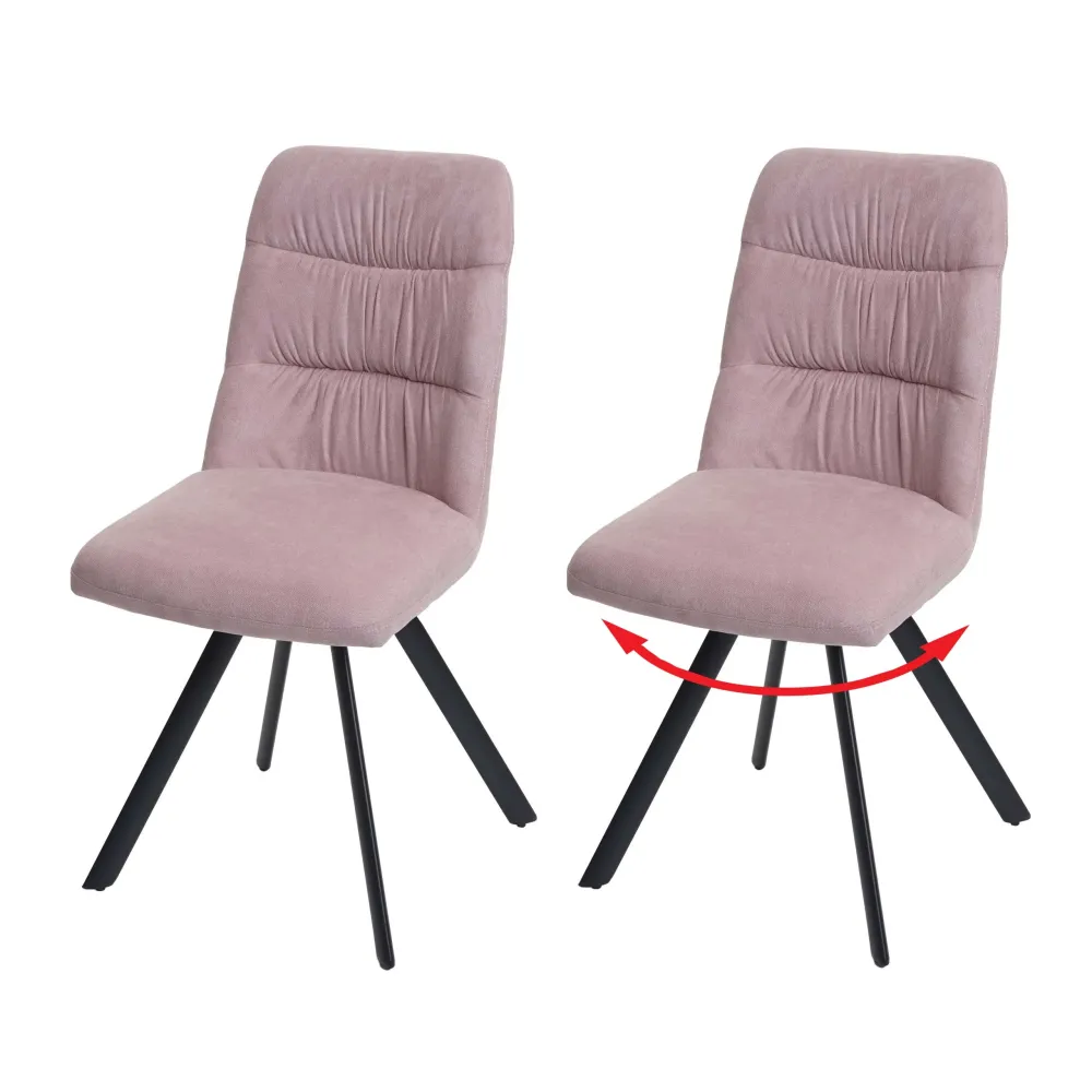 Lot de 2 chaises de salle à manger rotation à 90° dans les deux sens en velours rose structure en acier 04_0007360 avec Re...