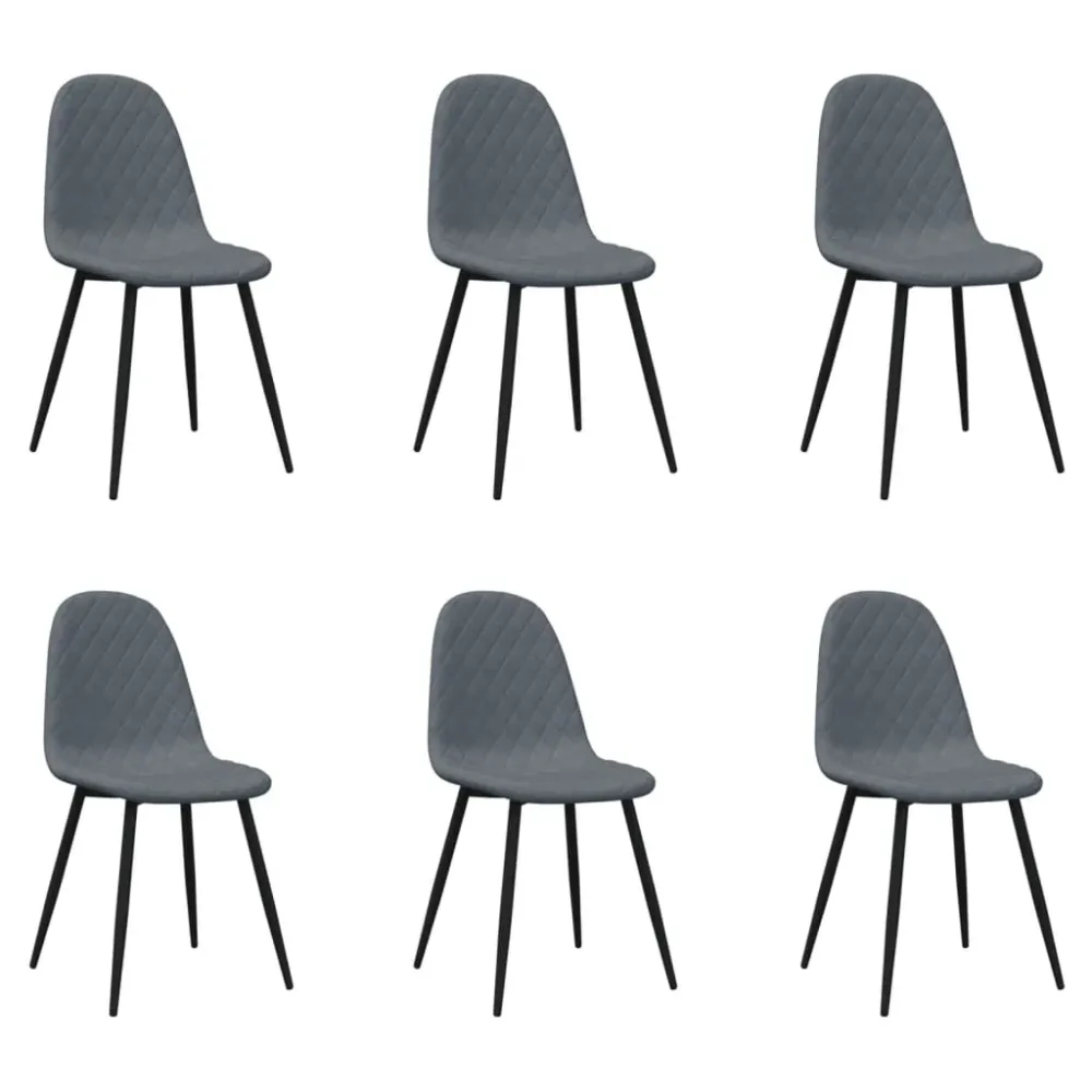 Set de 6 chaises de salle à manger design moderne en velours gris sombre coutures losange DEC025688