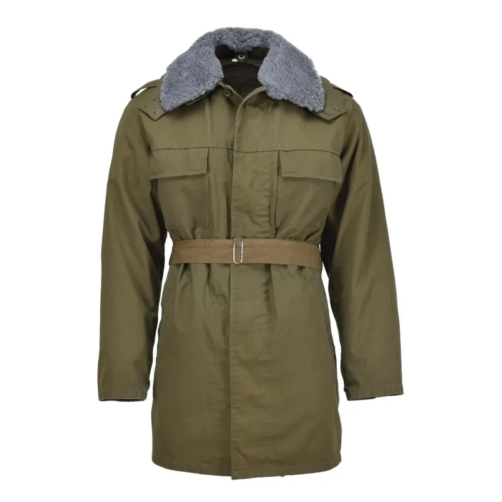 Support de transport Parka militaire tchèque originale avec ceinture et doublure en fausse fourrure, veste d'hiver à capuc...