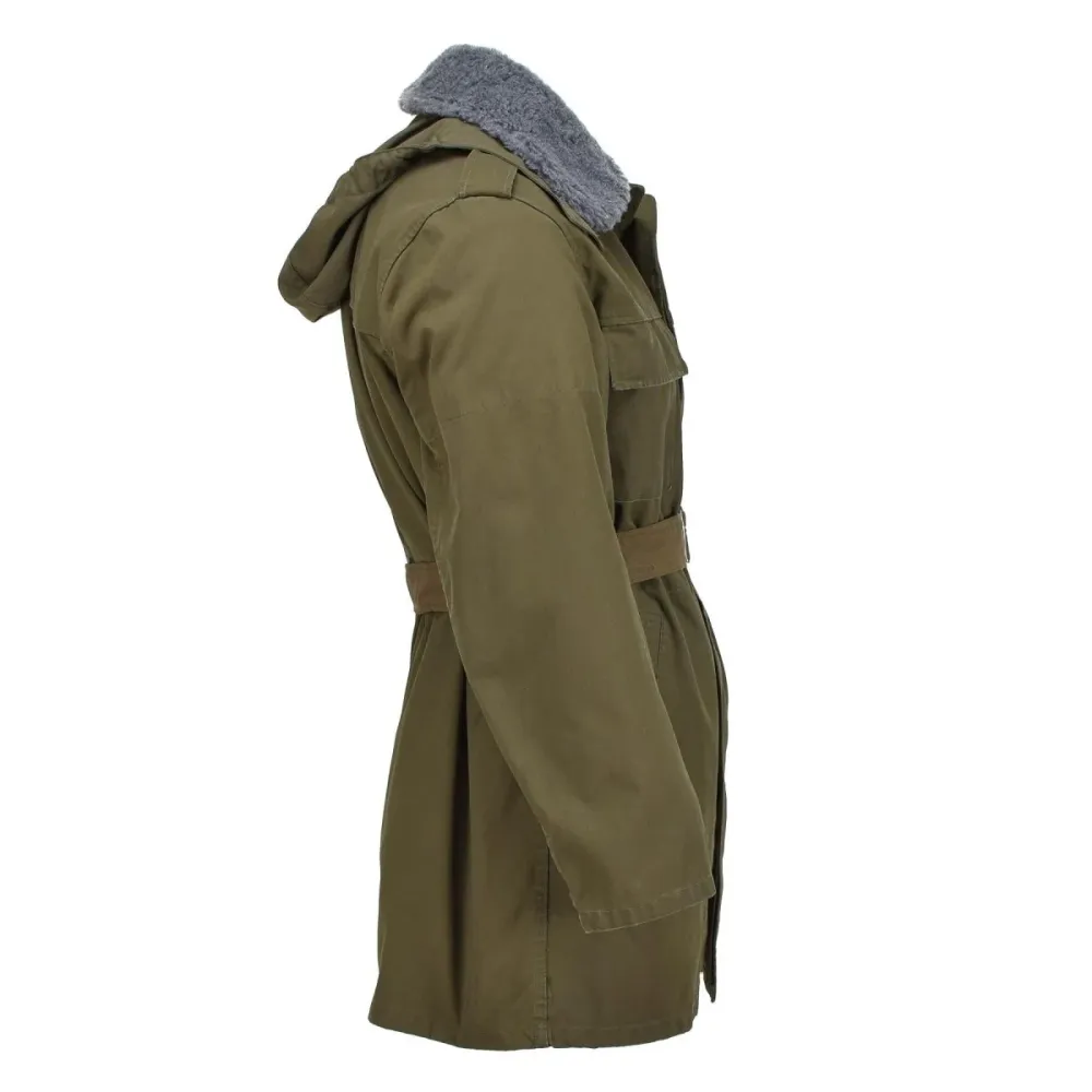 Support de transport Parka militaire tchèque originale avec ceinture et doublure en fausse fourrure, veste d'hiver à capuc...