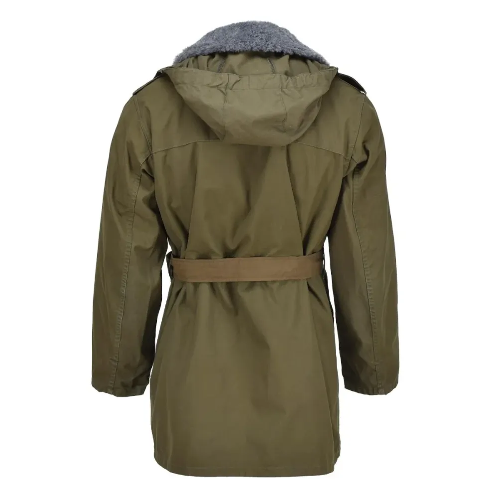 Support de transport Parka militaire tchèque originale avec ceinture et doublure en fausse fourrure, veste d'hiver à capuc...