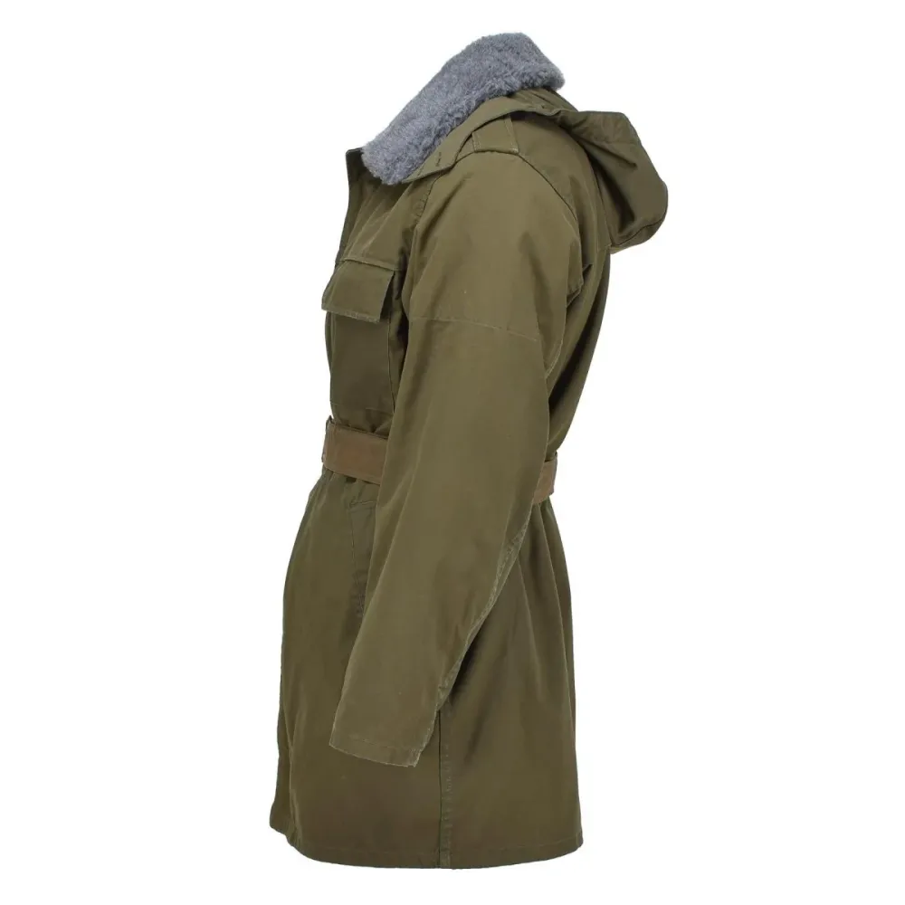 Support de transport Parka militaire tchèque originale avec ceinture et doublure en fausse fourrure, veste d'hiver à capuc...