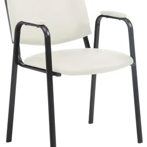 Chaise visiteur avec accoudoirs intégrés zone d'attente en VINYLE crème piètement à 4 pieds en métal noir 10_0003380