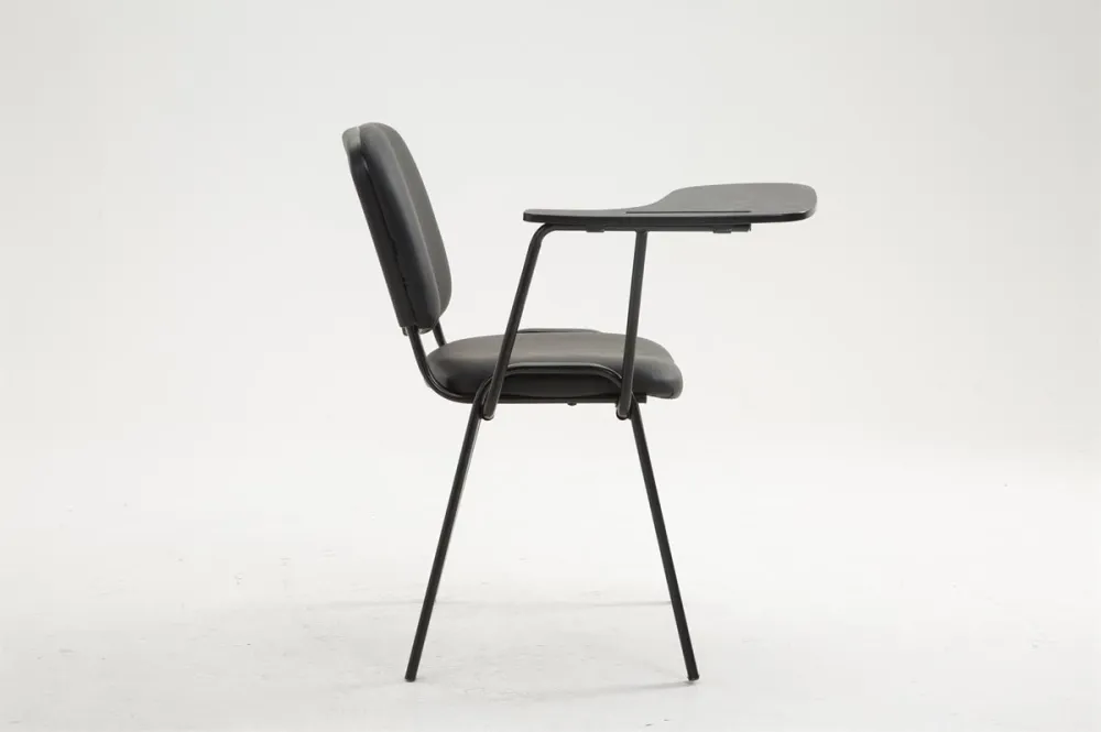 Chaise visiteur zone d'attente avec une petite table rabattable en tissu noir piètement à 4 pieds en métal 10_0002768