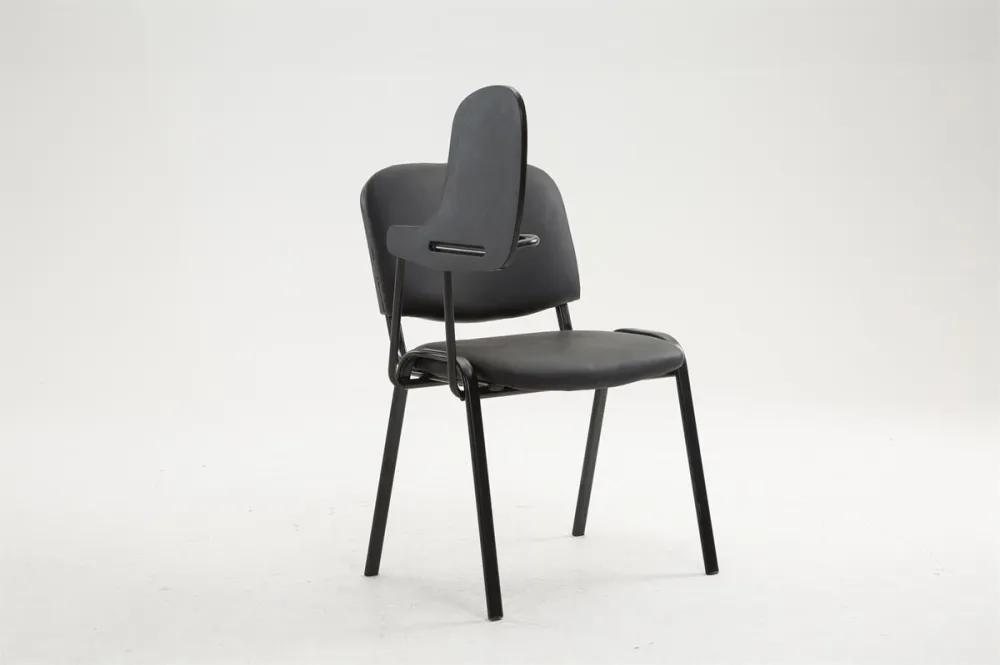 Chaise visiteur zone d'attente avec une petite table rabattable en tissu noir piètement à 4 pieds en métal 10_0002768