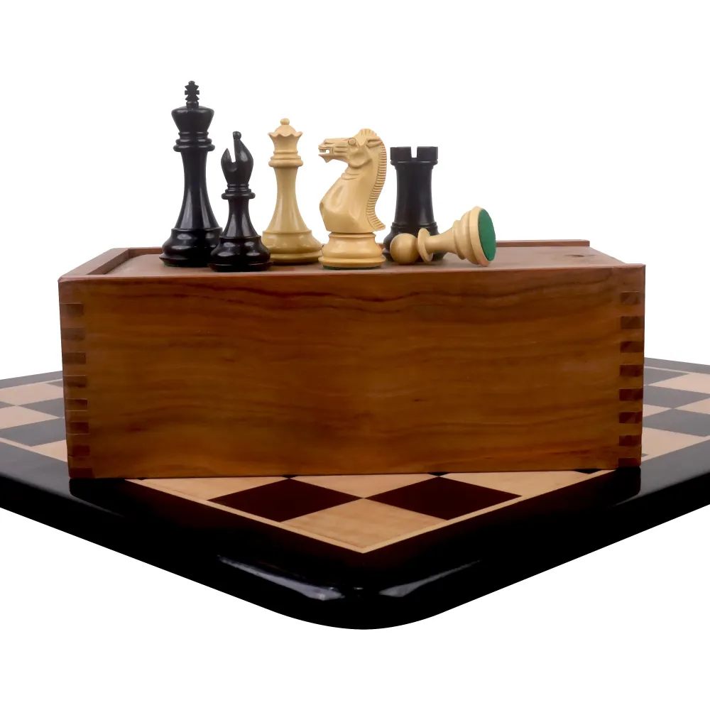 Combo de jeu d'échecs de luxe Sobre Staunton - pièces en bois d'ébène avec échiquier et boîte