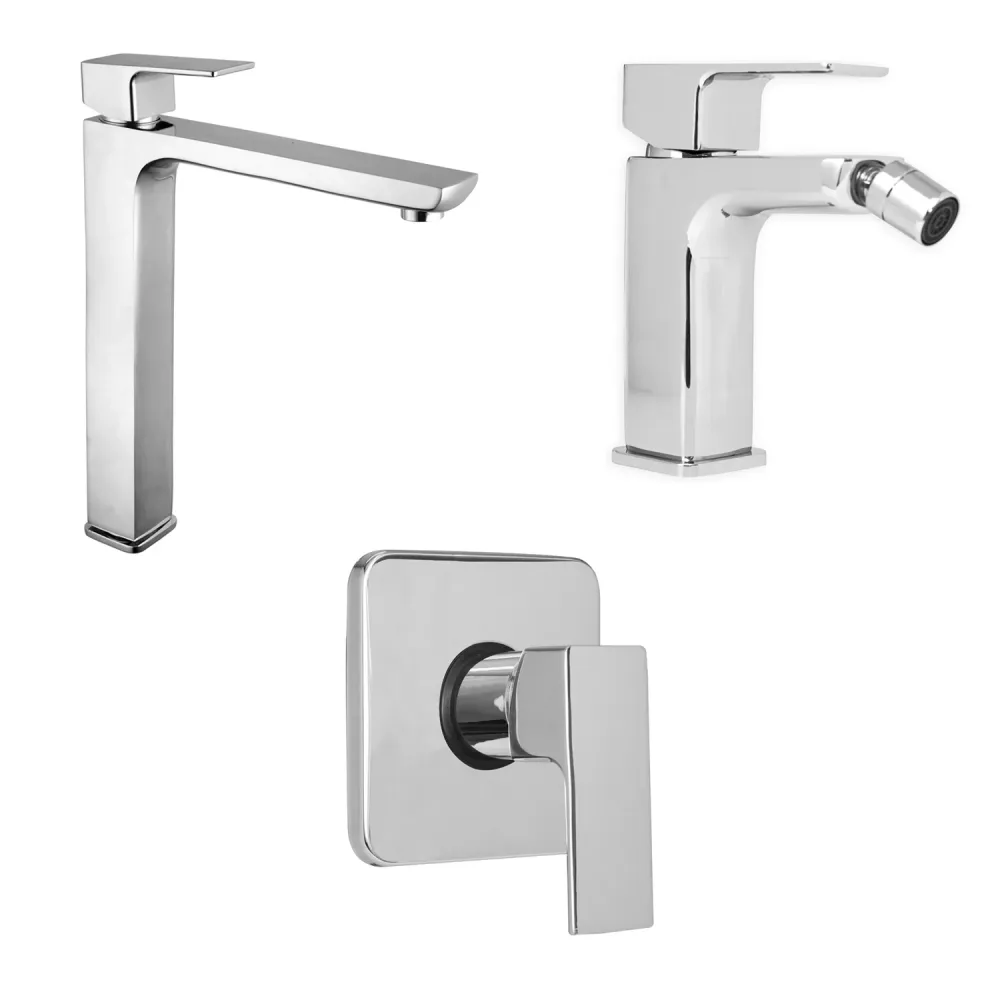 Composition de mélangeurs pour lavabo haut, bidet et douche à une voie Nix en laiton chromé